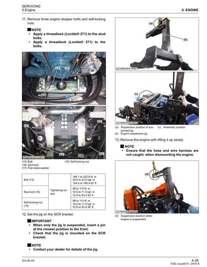 Kubota SVL95 2S Compact Track Loader Service Manual sample page showing repair procedures