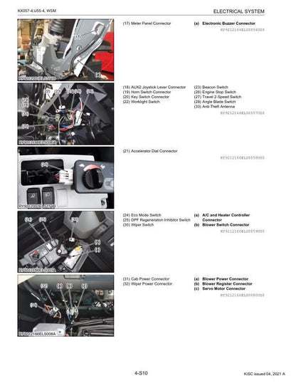 Kubota KX057-4 U55-4 Excavator Service Manual sample page with technical illustrations