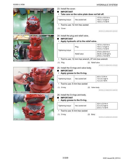Kubota KX080-4 Excavator Service Manual sample page with technical illustrations