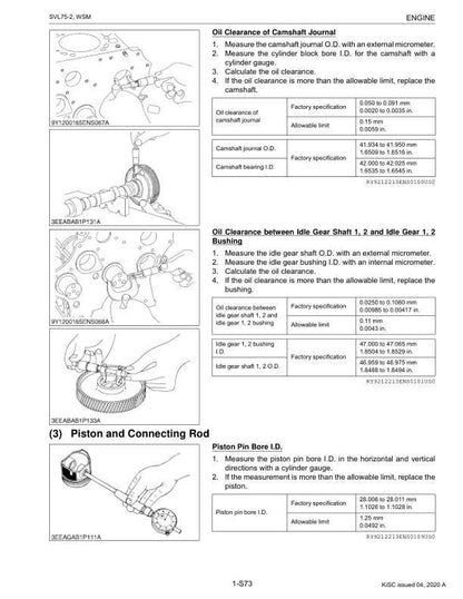 Kubota SVL75 2 Compact Track Loader Service Manual sample page with diagrams and specifications