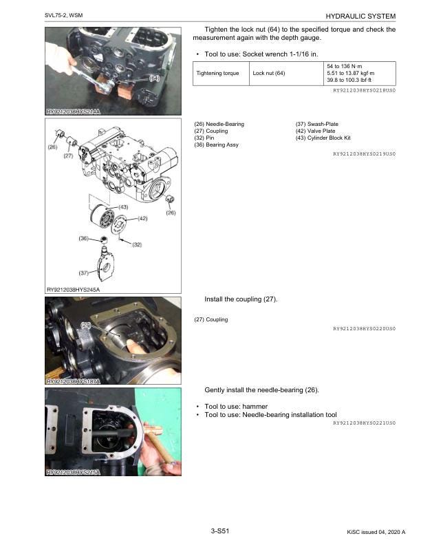 Kubota SVL75 2 Compact Track Loader Service Manual sample page with technical illustrations