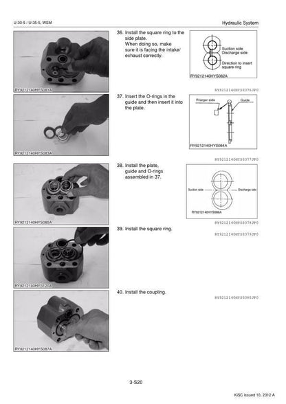 Kubota U30-5 Excavator Service Manual sample page with technical illustrations