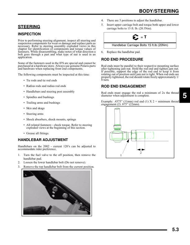 Polaris Indy 120 Snowmobile Service Manual sample page showing repair procedures