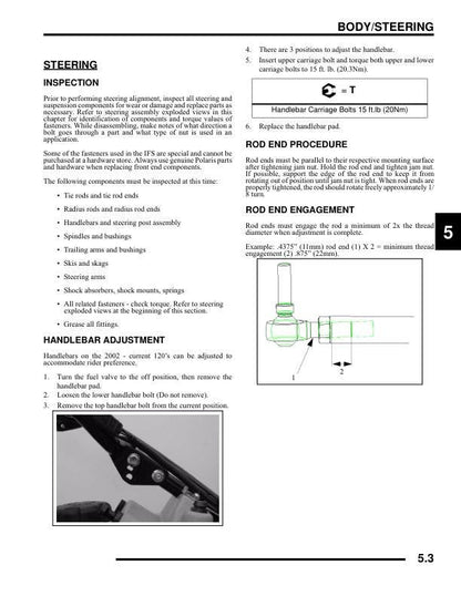 Polaris Indy 120 Snowmobile Service Manual sample page showing repair procedures