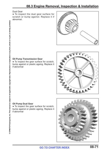 CFMOTO ZFORCE 500 Trail Service Manual sample page with service data and tables