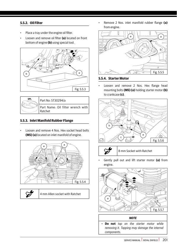 Royal Enfield Interceptor 650 Twin Service Manual sample page with technical illustrations