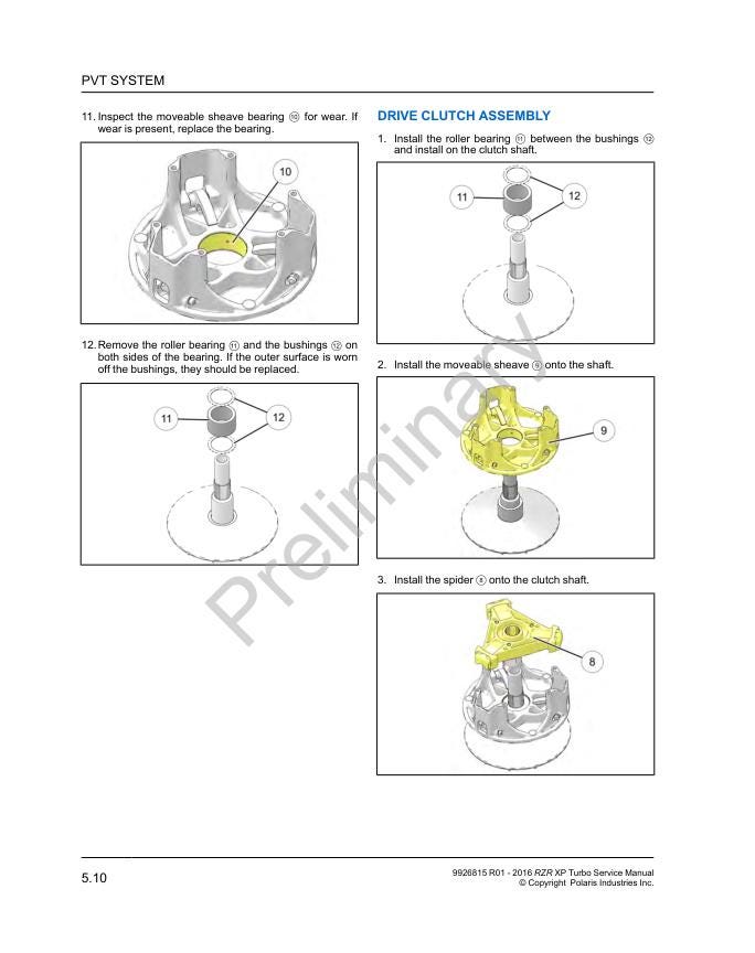 Polaris RZR XP Turbo UTV Service Manual sample page with technical illustrations