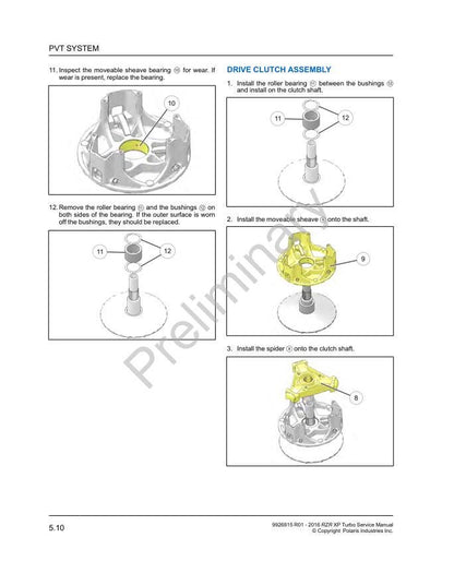 Polaris RZR XP Turbo UTV Service Manual sample page with technical illustrations