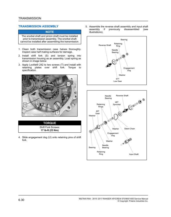 Polaris Ranger XP & Crew 570 900 1000 Service Manual sample page with technical illustrations