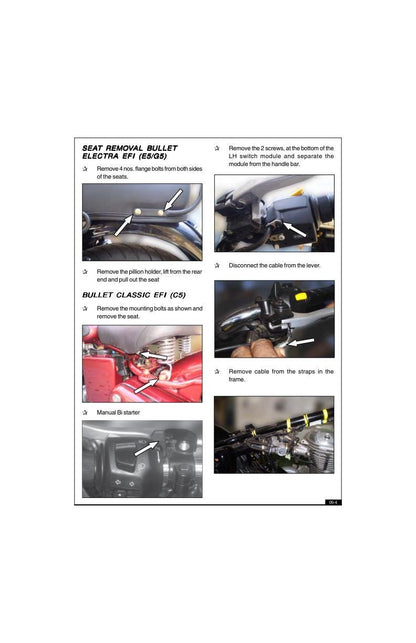 Royal Enfield Bullet Classic Electra EFI Service Manual sample page with diagrams and specifications
