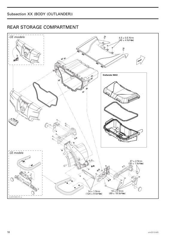 Can Am Outlander Renegade XMR 650 1000 Service Manual sample page with service data and tables