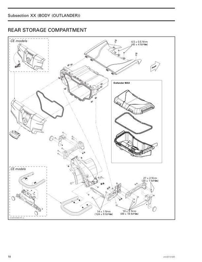 Can Am Outlander Renegade XMR 650 1000 Service Manual sample page with service data and tables