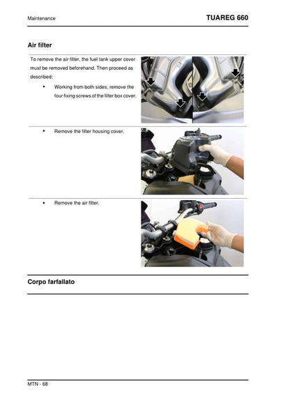 Aprilia Tuareg 660 Service Manual sample page with diagrams and specifications