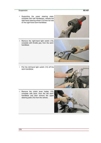 Aprilia RS 457 Service Manual sample page showing repair procedures