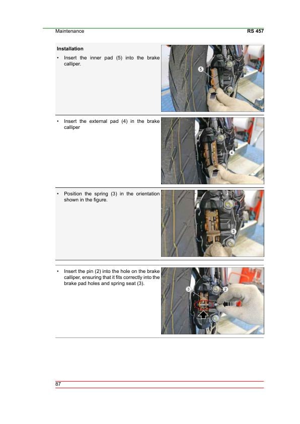 Aprilia RS 457 Service Manual sample page from service manual