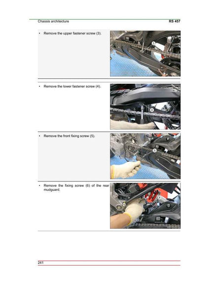 Aprilia RS 457 Service Manual sample page with technical illustrations