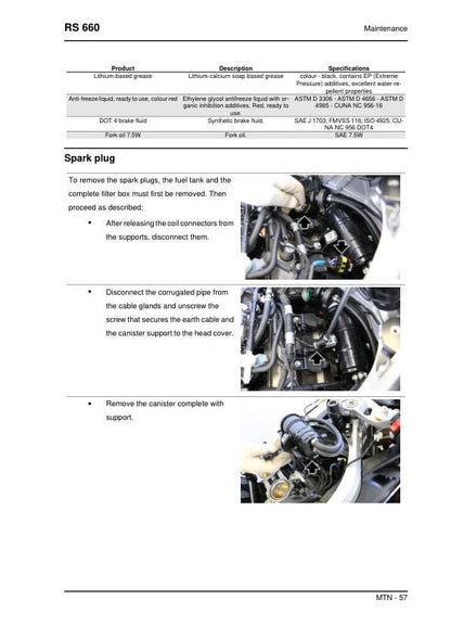 Aprilia RS 660 Service Manual table of contents