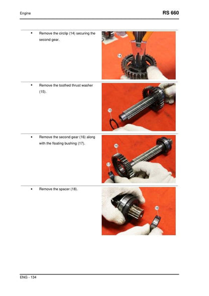 Aprilia RS 660 Service Manual sample page showing repair procedures