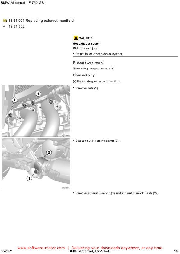 BMW F750 GS K80 Motorcycle Service Manual sample page showing repair procedures