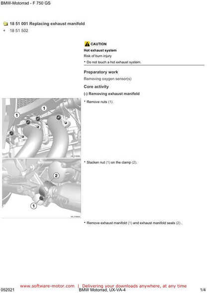 BMW F750 GS K80 Motorcycle Service Manual sample page showing repair procedures