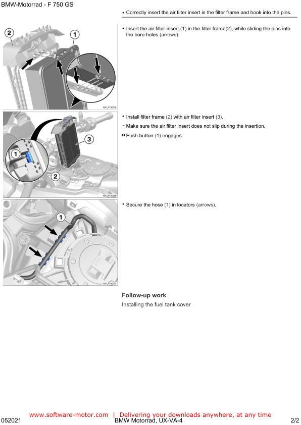 BMW F750 GS K80 Motorcycle Service Manual sample page with diagrams and specifications