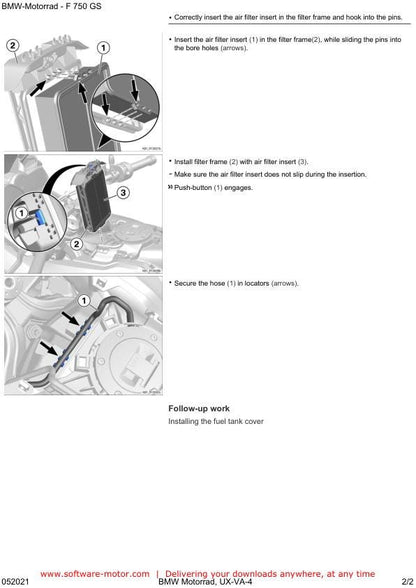 BMW F750 GS K80 Motorcycle Service Manual sample page with diagrams and specifications
