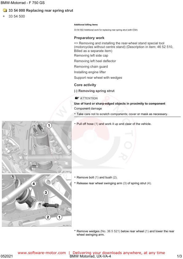 BMW F750 GS K80 Motorcycle Service Manual sample page with technical illustrations