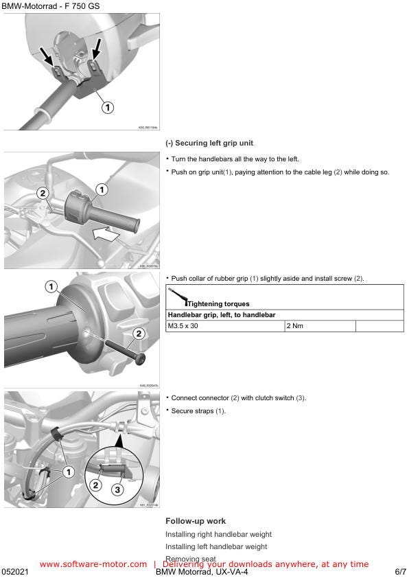 BMW F750 GS K80 Motorcycle Service Manual sample page showing schematics and diagrams