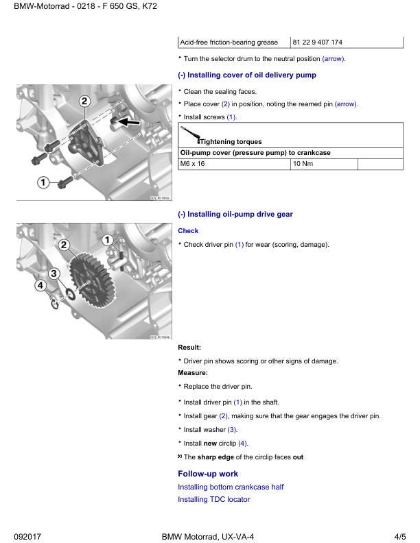 BMW F650 GS Dakar K72 Motorcycle Service Manual sample page with diagrams and specifications