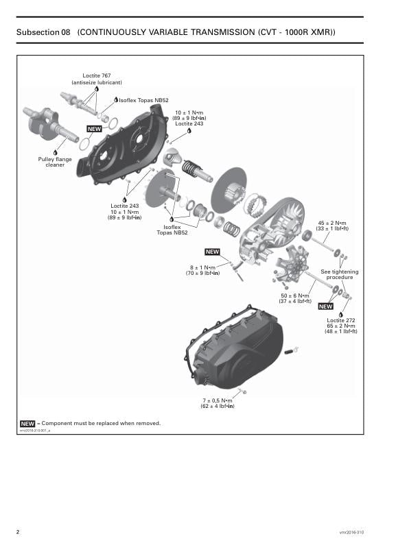 Can Am Renegade 570 650 850 1000R Service Manual sample page with diagrams and specifications