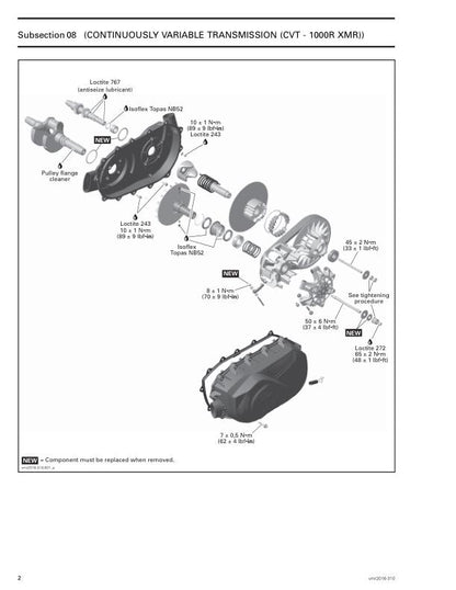 Can Am Renegade 570 650 850 1000R Service Manual sample page with diagrams and specifications