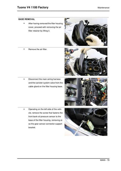 Aprilia Tuono V4 1100 Factory Service Manual sample page from service manual
