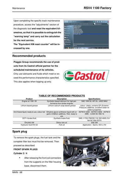 Aprilia RSV4 1100 Factory Service Manual sample page with diagrams and specifications
