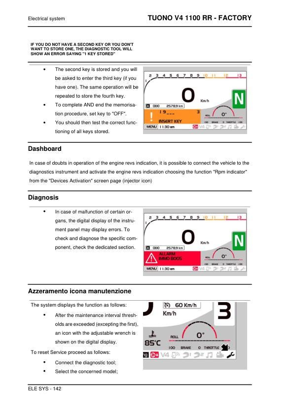 Aprilia Tuono V4 1100 RR - Factory Service Manual sample page with technical illustrations