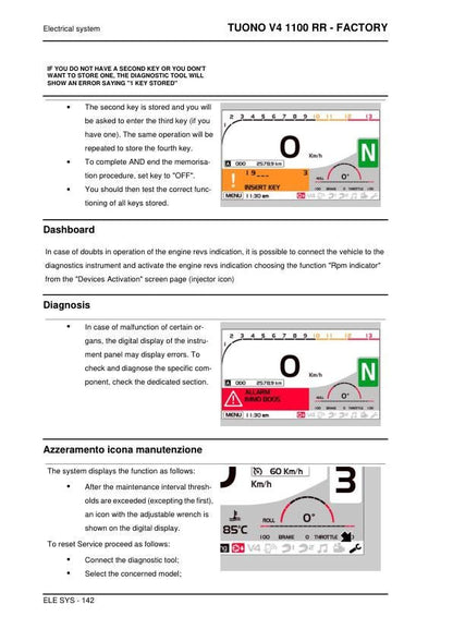 Aprilia Tuono V4 1100 RR - Factory Service Manual sample page with technical illustrations