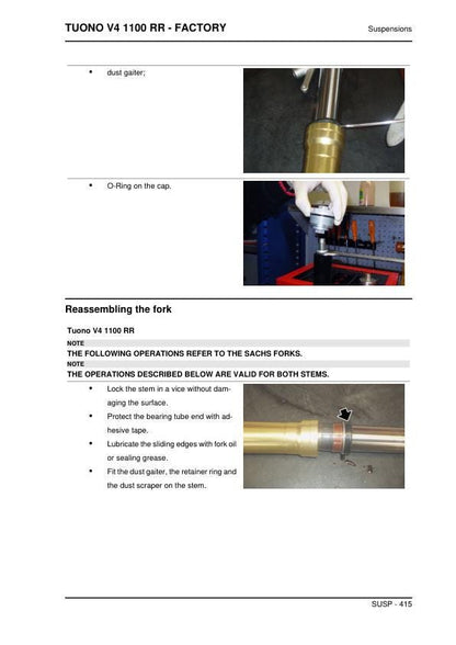 Aprilia Tuono V4 1100 RR - Factory Service Manual sample page showing schematics and diagrams