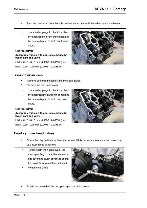 Aprilia RSV4 1100 Factory Service Manual sample page with diagrams and specifications
