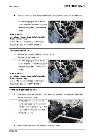 Aprilia RSV4 1100 Factory Service Manual sample page with diagrams and specifications