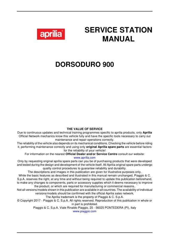 Aprilia Dorsoduro 900 Service Manual table of contents