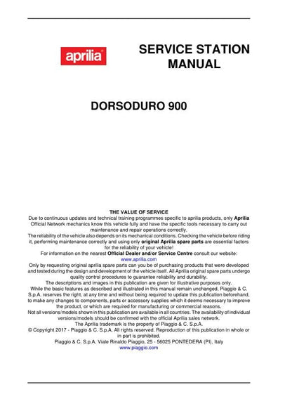 Aprilia Dorsoduro 900 Service Manual table of contents