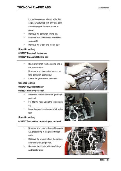 Aprilia Tuono V4 R a-PRC ABS Service Manual sample page from service manual