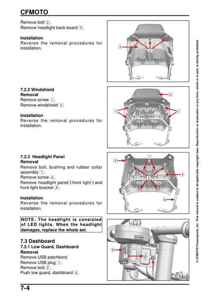 CFMOTO Papio SS Service Manual sample page with diagrams and specifications