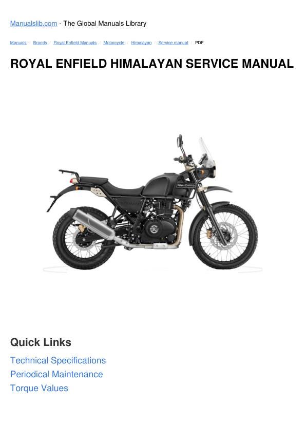 Royal Enfield Himalayan LS410 Carburetor Version Service Manual factory service manual title page