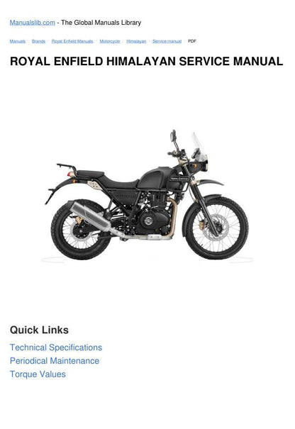 Royal Enfield Himalayan LS410 Carburetor Version Service Manual factory service manual title page