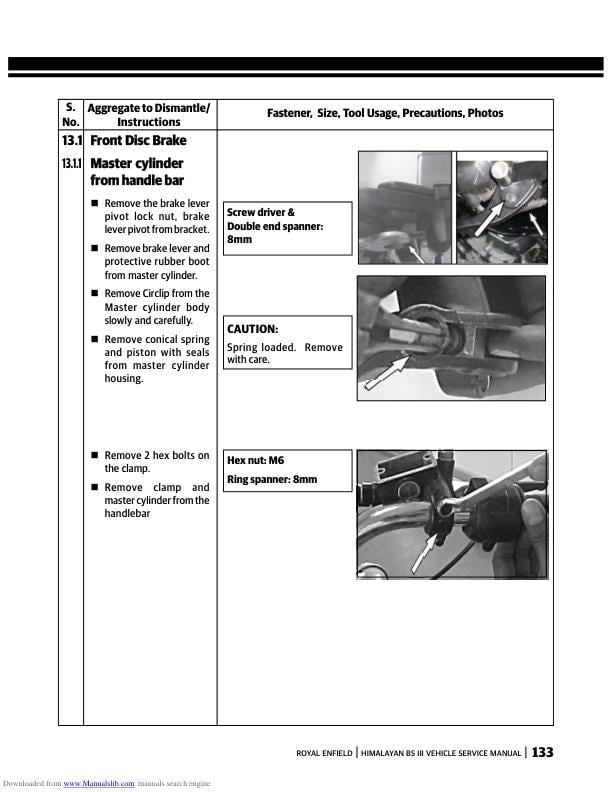 Royal Enfield Himalayan LS410 Carburetor Version Service Manual sample page from the repair manual