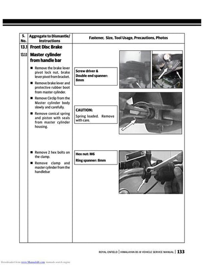 Royal Enfield Himalayan LS410 Carburetor Version Service Manual sample page from the repair manual