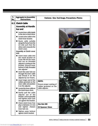 Royal Enfield Himalayan LS410 Carburetor Version Service Manual sample page with diagrams and specifications