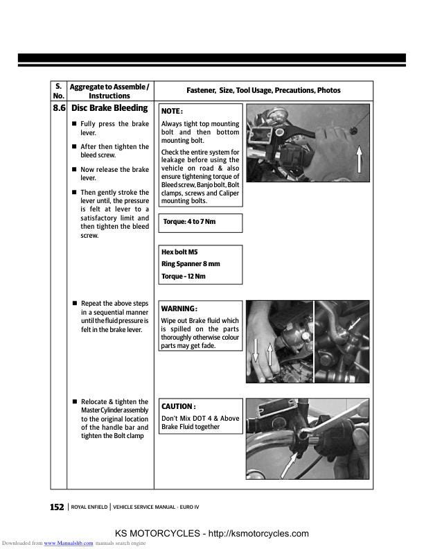 Royal Enfield Bullet & Continental Service Manual sample page with technical illustrations
