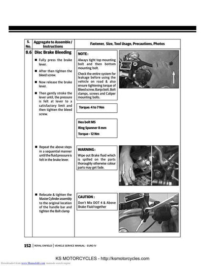 Royal Enfield Bullet & Continental Service Manual sample page with technical illustrations