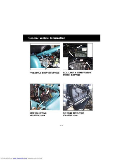 Royal Enfield Classic 500 350 Service Manual table of contents